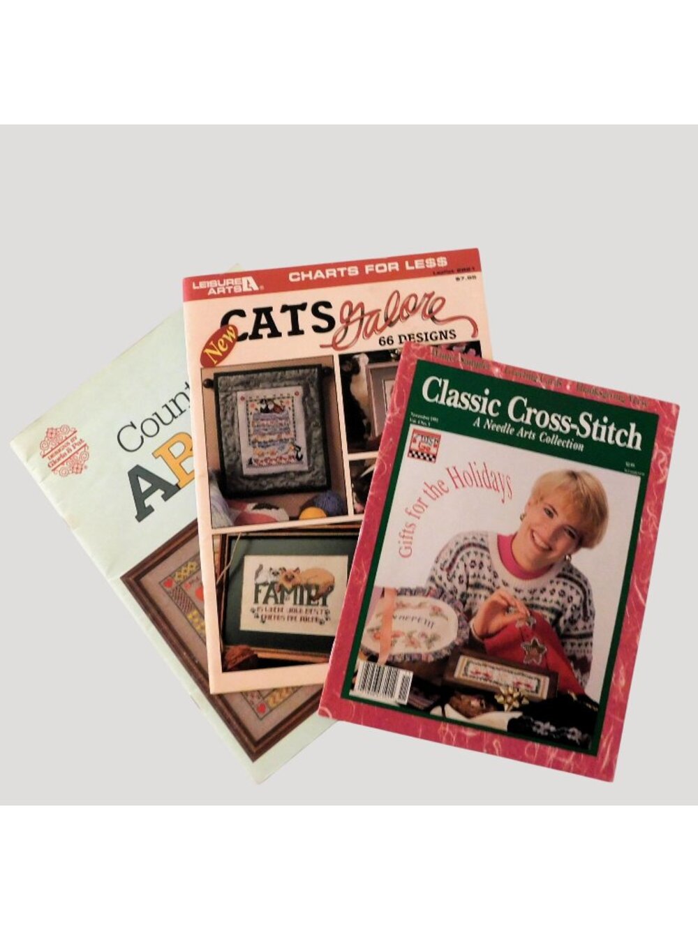 Set Of 3 Classic Cross-Stitch Country ABCs Cats Galore Holiday Designs